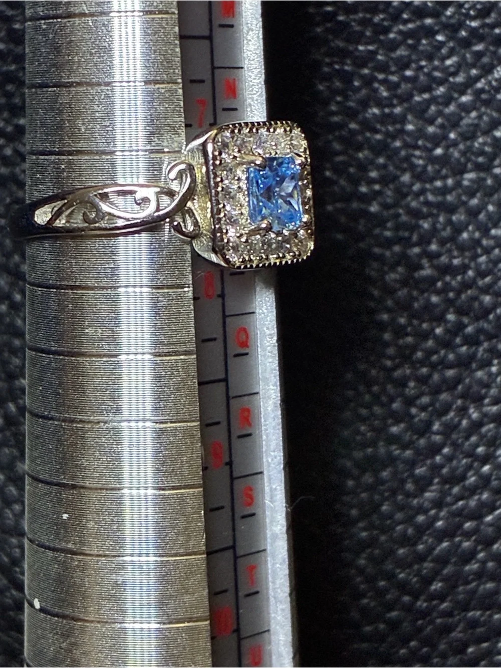 Sterling Silver Cryo Crush Blue Square Halo Ring with Filigree Shoulders